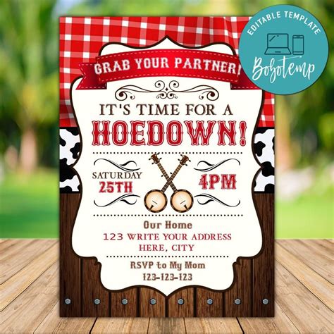 Printable Rustic Hoedown Invitation Template Instant Download Createpartylabels