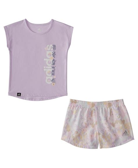 Adidas Baby Girls All Over Print Woven T Shirt And Shorts 2 Piece Set