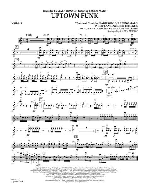Download Uptown Funk Violin 1 Sheet Music By Mark Ronson Ft Bruno