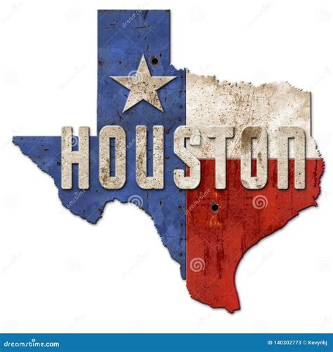 Houston Sign Grunge Texas Flag Lone Star Metal Stock Illustration