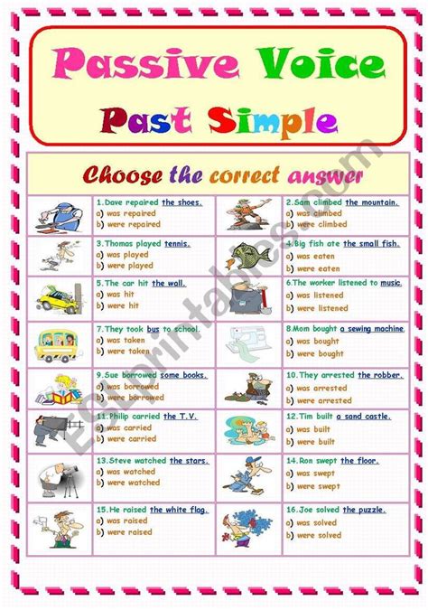Passive Voice Past Simple Worksheet With Pictures On The Subject And