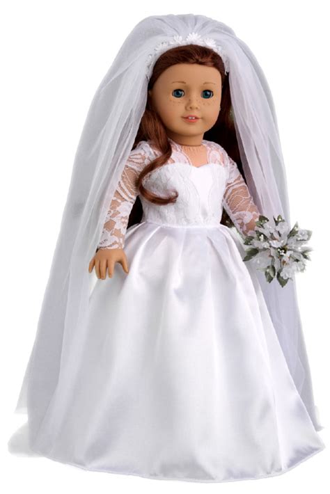 Princess Kate Clothes For 18 Inch American Girl Doll Royal Wedding Dress Veil Bouquet