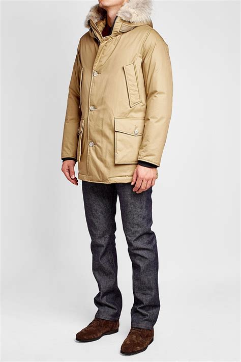 Woolrich Down Parka With Fur Trimmed Hood In Natural For Men Lyst