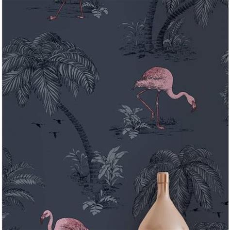 Statement Flamingo Lake Wallpaper navy/Pink 12382