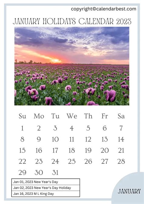 Printable January Calendar 2023 Holidays Free Printable Calendar 2023
