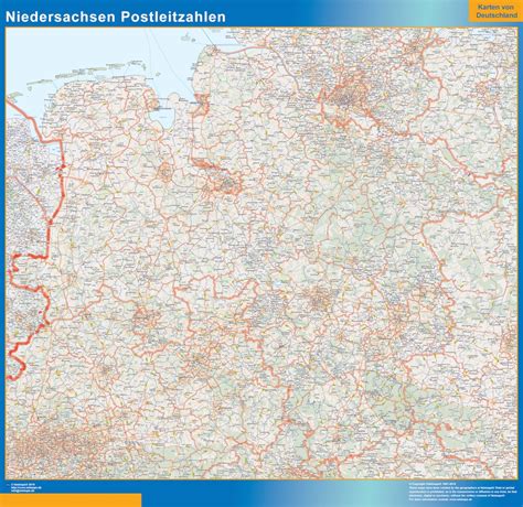 Niedersachsen Zip Codes Map Wall Maps