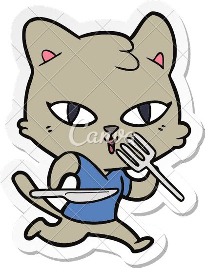 Sticker Of A Cartoon Hungry Cat 素材 Canva可画