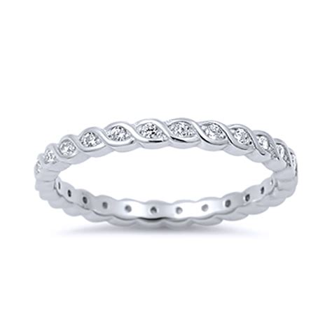 Dainty Jewelry Womens Sterling Silver Round Cz Stackable Ring