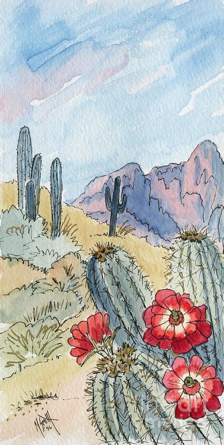 Desert Scene One Ink And Watercolor Painting By Marilyn Smith