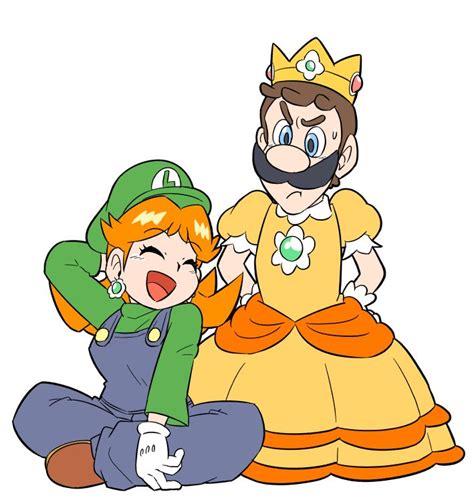 Luigi In Daisys Dress By I Junnosuke On Deviantart Dibujos Bonitos