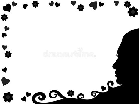 Silhouette Of A Girl With Flowers And Hearts Frame Portrait Vector
