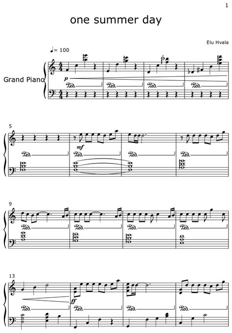 one summer day piano sheet