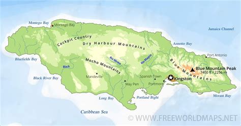 Physical Map Of Jamaica Showing Mountains The World Map
