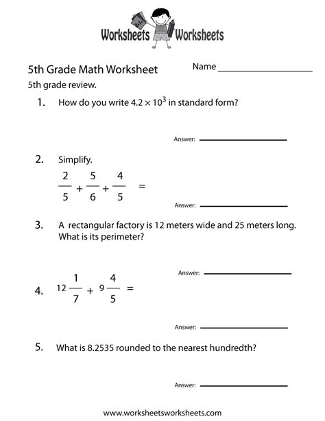 This money and measurement math worksheet gives your child practice adding 2 decimals to the hundredths place. 5th Grade Math Review Worksheet - Free Printable ...