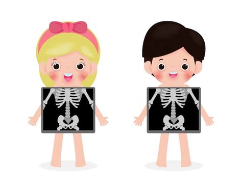 Premium Vector Cute Cartoon Boy And Girl With X Ray Screen Showing