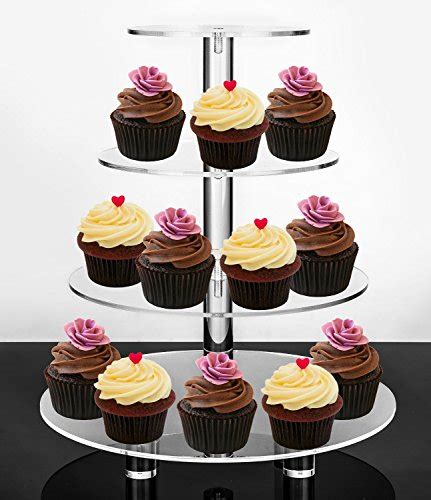 Jusalpha Large 4 Tier Acrylic Glass Round Cake Stand Cupcake Stand Tea
