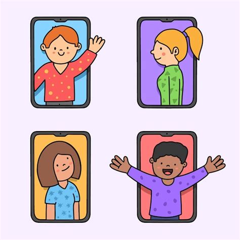 Free Vector Friends Video Calling On Smartphones Hand Drawn Illustration