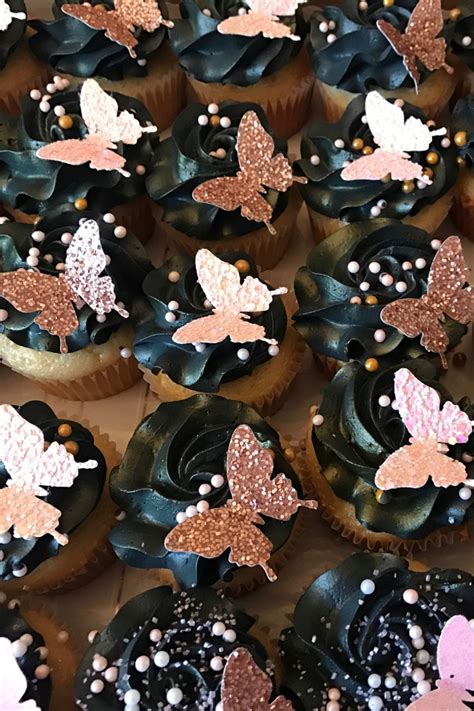 Rosegold and black (bracelet & grenade necklace) review. Rose Gold and Black Butterfly Cupcakes in 2020 (With ...