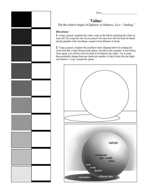 Value Scale And Sphere Worksheet 7th Grade Art Blending Value