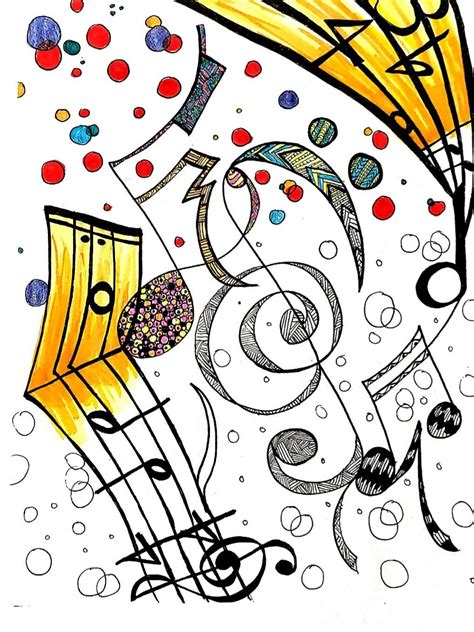 Printable Coloring Page Whimsical Music Zentangle By Justmusicart On