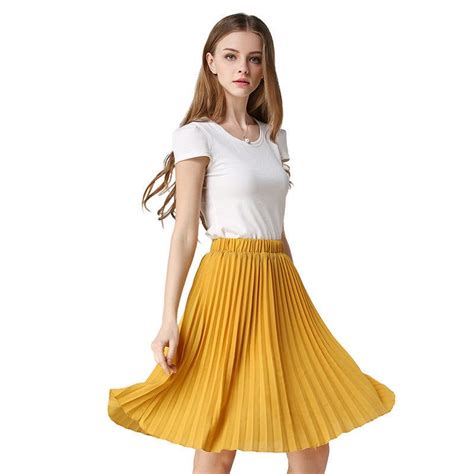 8 Colors Women Chiffon Pleated Skirt Vintage High Waist Tutu Skirts Womens Summer Style