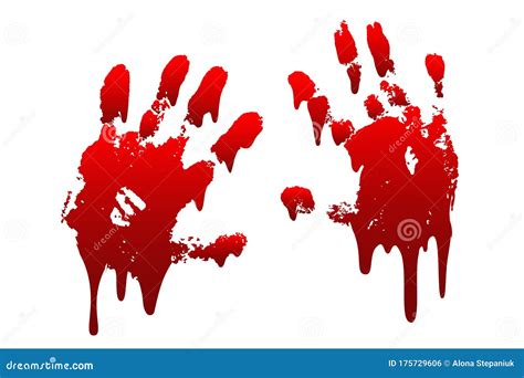 Bloody Hand Print 3d Set Isolated White Background Horror Scary Drip