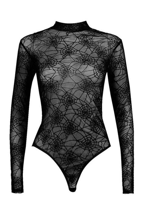 Hailey Allover Spiders Web Halloween Bodysuit Boohoo Long Sleeve