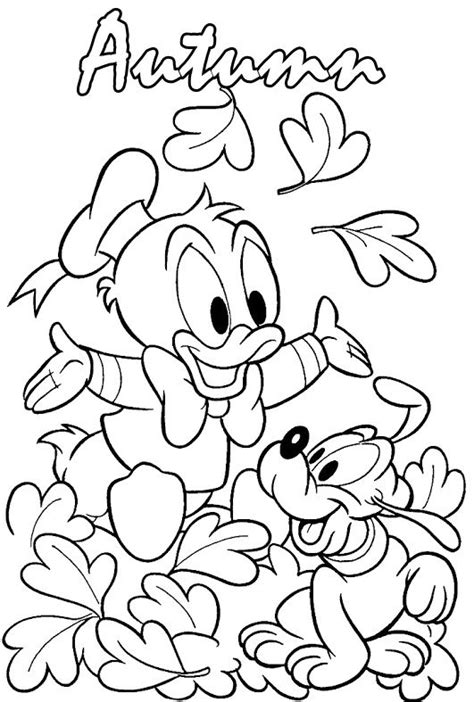 donald  pluto playing   fall season coloring pages autumn  fall coloring pages