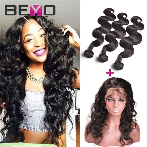 360 Lace Frontal Closure With Bundles Pre Plucked Frontal Weave Peruvian Virgin Hair With