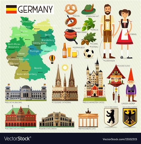 Germany Map With All The Major Cities And Their Flags Stock Photo