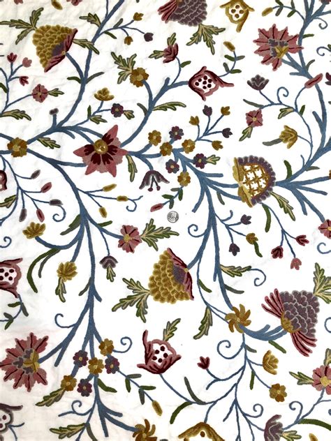 Multicolor Crewel Kf 036 1 Embroidered Crewel Fabric By The Yard