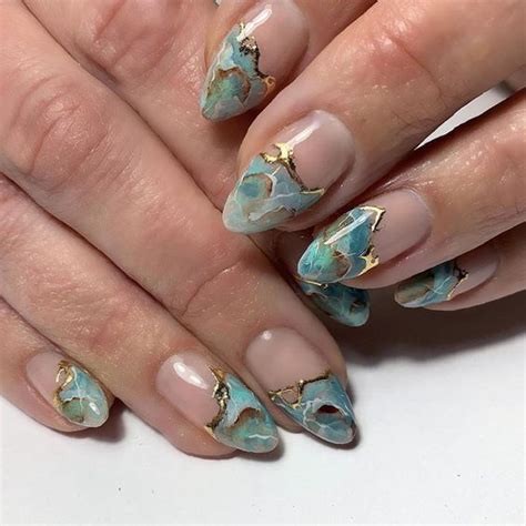 The Best Light Green Marble Nails With Gold Flakes Including Green