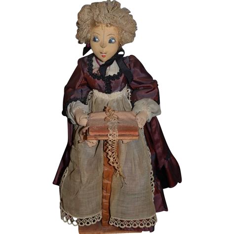 Wonderful Old Cloth Doll Character Sewing Lace Maker W Old Paper