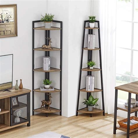 Buy Fatorri Industrial Corner Shelf 5 Tier Tall Corner Bookshelf Wood