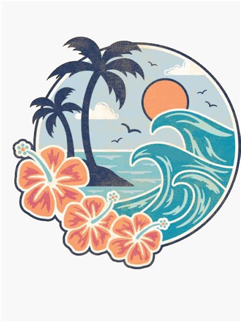 Hawaiian Waves Sticker By Karestolarczyk Retro Surf Art Surf Art