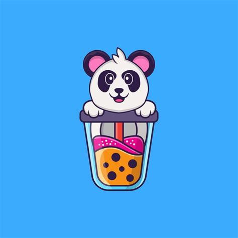 Cute Panda Drinking Boba Milk Tea Animal Cartoon Concept Isolated Can