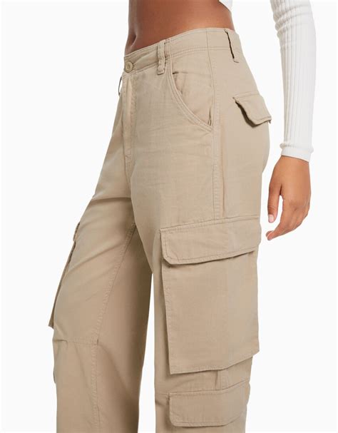 Adjustable Multi Pocket Twill Cargo Pants Woman Bershka
