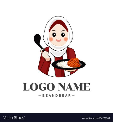 Woman Muslim Chef Chef Mascotlogo Halal Food Vector Image