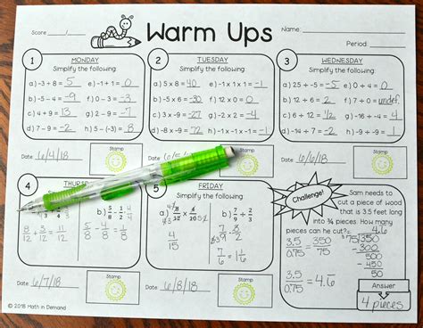 7th Grade Math Warm Ups Math In Demand