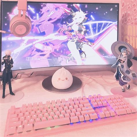 Anime Gaming Gamer Setup Desk Pink Cute Kawaii