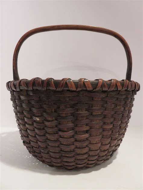 Ebay Antique Basket With Kick Up Bottom X Wrapped Rim Old Baskets