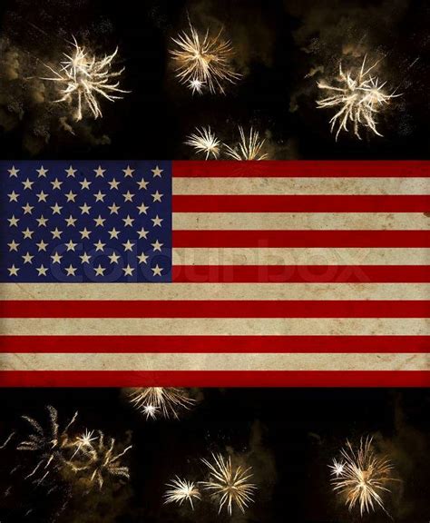 Vintage American Flag Over July 4th Fireworks Stock Photo Colourbox