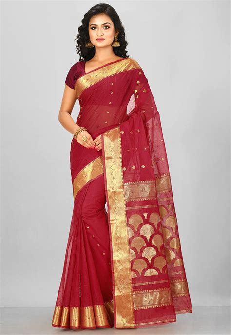 Handloom Cotton Tant Saree In Red Srga1391