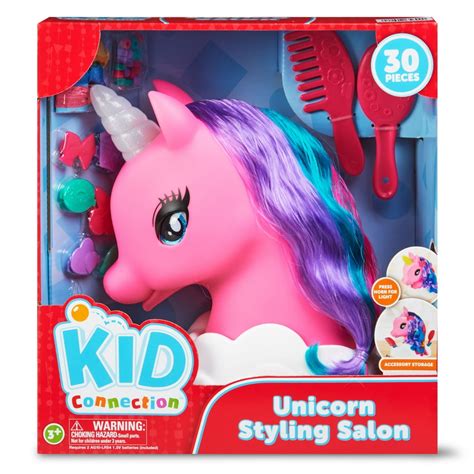 Kid Connection Unicorn Styling Head Toy Play Set Blue Eyes Multi