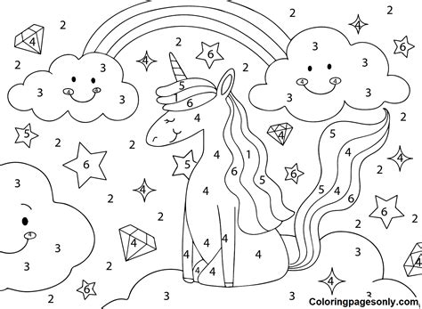 Rainbow Unicorn Color By Number Coloring Pages Coloring Pages