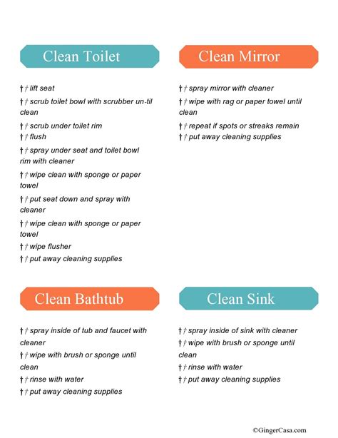 49 Printable Bathroom Cleaning Checklists Word Templatelab