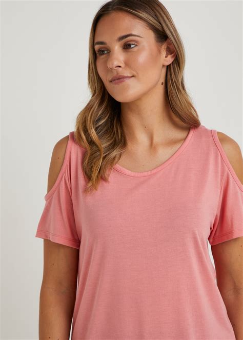 Pink Longline Cold Shoulder T Shirt Matalan