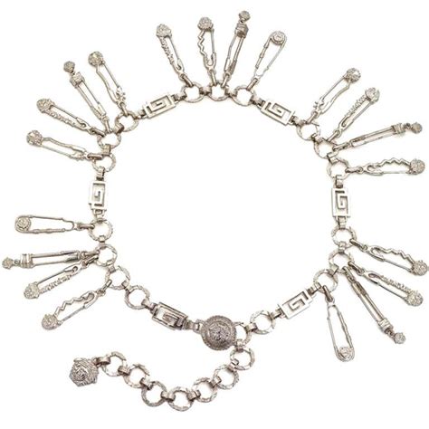 Gianni Versace Silver Tone Medusa And Safety Pin Beltnecklace At