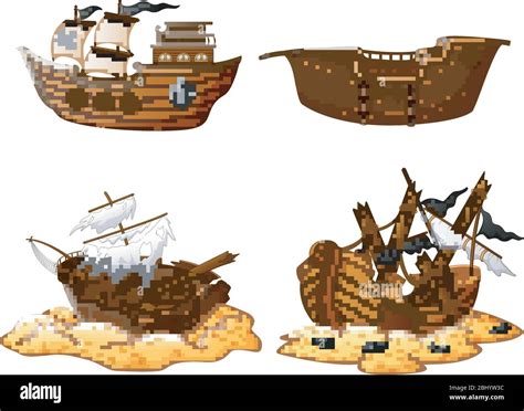 Set Of Broken Pirate Ship Stock Vector Image And Art Alamy