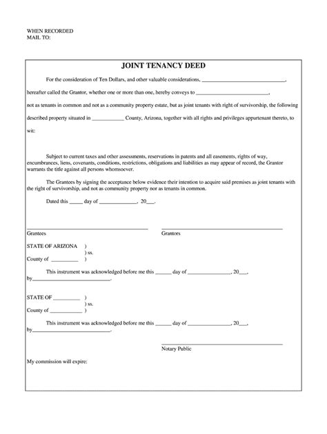 Az Joint Tenancy Deed Fill And Sign Printable Template Online Us